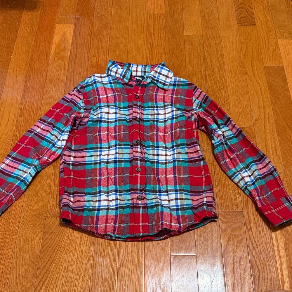 Lands' End Red Plaid Button-Down Shirt for Kids